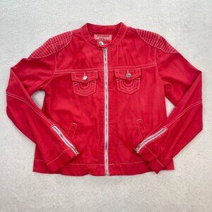 True Religion Red Full Zip Denim Jacket Size Large